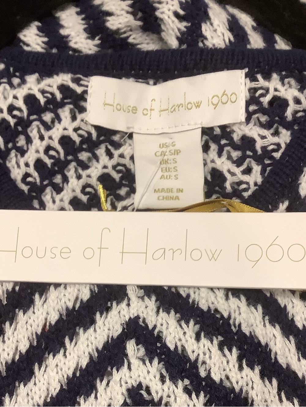 House Of Harlow 1960 Navy Blue & White Bodycon Knit Maxi Dress Size S, NWT - Picture 10 of 10